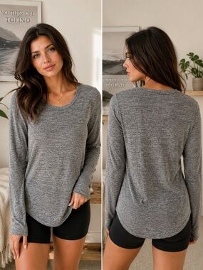 Aritzia Wilfred Free Heather Grey Long Sleeve Scoop Neck Tee | Small